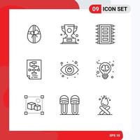Group of 9 Modern Outlines Set for strategy document tech corporate connect Editable Vector Design Elements