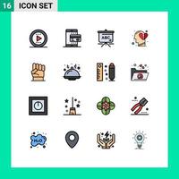 Modern Set of 16 Flat Color Filled Lines Pictograph of human freedom bag break heart feeling Editable Creative Vector Design Elements