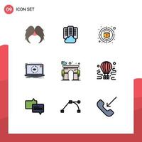 Group of 9 Filledline Flat Colors Signs and Symbols for update new server application thinking Editable Vector Design Elements