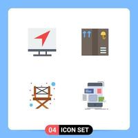 4 iconos planos universales signos símbolos de comunicación silla mensaje paquete móvil editable vector elementos de diseño