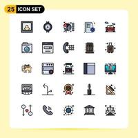 Pack of 25 Modern Filled line Flat Colors Signs and Symbols for Web Print Media such as camera transport statistics car file Editable Vector Design Elements