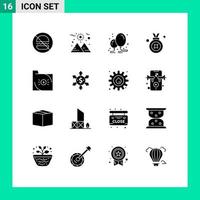 Set of 16 Modern UI Icons Symbols Signs for business bank birthday badge award badge Editable Vector Design Elements