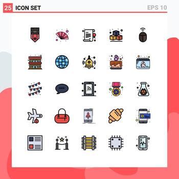 paquete de 25 modernos signos y símbolos de colores planos de línea rellena para medios de impresión web, como elementos de diseño de vectores editables de estrella de cubo de viento de ratón de computadora