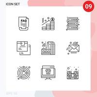 Modern Set of 9 Outlines Pictograph of building logistic graph goods box Editable Vector Design Elements
