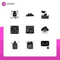 Set of 9 Vector Solid Glyphs on Grid for edit picture scene photo pollution Editable Vector Design Elements