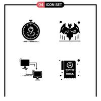 Group of 4 Solid Glyphs Signs and Symbols for fast local timer bats connection Editable Vector Design Elements