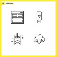 4 Thematic Vector Filledline Flat Colors and Editable Symbols of communication smoke form wifi hobby Editable Vector Design Elements