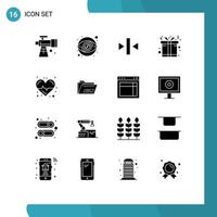 User Interface Pack of 16 Basic Solid Glyphs of science beat play gift box Editable Vector Design Elements