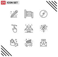 User Interface Pack of 9 Basic Outlines of contamination right coin left gestures Editable Vector Design Elements