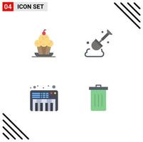 Set of 4 Vector Flat Icons on Grid for cake piano sweet shovel basket Editable Vector Design Elements