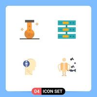 4 Thematic Vector Flat Icons and Editable Symbols of chemical globe server cloud mind Editable Vector Design Elements