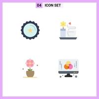 Group of 4 Modern Flat Icons Set for badge tulip shop hot computer Editable Vector Design Elements