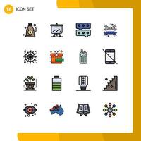 Set of 16 Commercial Flat Color Filled Lines pack for spider web halloween conversation day tool Editable Creative Vector Design Elements