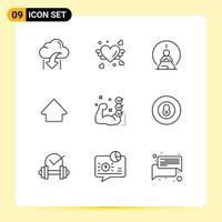 Mobile Interface Outline Set of 9 Pictograms of gym up wedding arrow mental Editable Vector Design Elements