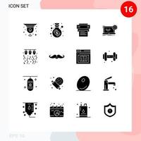 Solid Glyph Pack of 16 Universal Symbols of bulb engineering printer electronics blueprint Editable Vector Design Elements