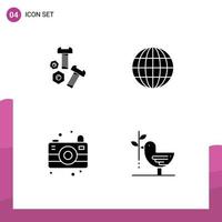 Set of 4 Modern UI Icons Symbols Signs for bolt camping tools web dove Editable Vector Design Elements