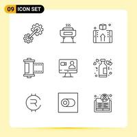 conjunto de 9 iconos de interfaz de usuario modernos signos de símbolos para caja de fotos de trabajo tienda de películas elementos de diseño de vectores editables