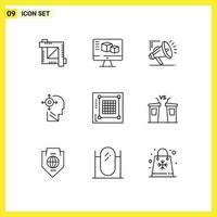 Group of 9 Modern Outlines Set for grid head marketing yourself mind Editable Vector Design Elements