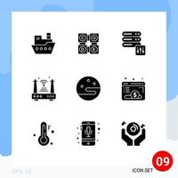 Pictogram Set of 9 Simple Solid Glyphs of night wifi database things iot Editable Vector Design Elements
