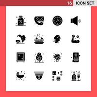 16 User Interface Solid Glyph Pack of modern Signs and Symbols of garbage dump messaging volume sound Editable Vector Design Elements