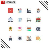 Flat Color Pack of 16 Universal Symbols of bill camera eco manufacturing cam food Editable Pack of Creative Vector Design Elements