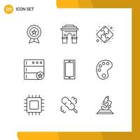 Group of 9 Modern Outlines Set for server database india teamwork puzzle Editable Vector Design Elements