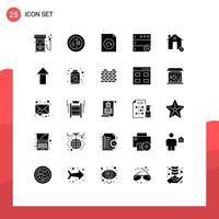 Mobile Interface Solid Glyph Set of 25 Pictograms of cancel server dish search reload Editable Vector Design Elements