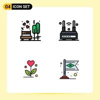 4 Thematic Vector Filledline Flat Colors and Editable Symbols of love wireless park router flower Editable Vector Design Elements