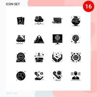 Pack of 16 Modern Solid Glyphs Signs and Symbols for Web Print Media such as sweet ice cream architecture dessert engineering Editable Vector Design Elements