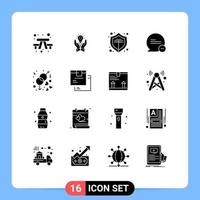 Mobile Interface Solid Glyph Set of 16 Pictograms of engagement less idea delete shield Editable Vector Design Elements