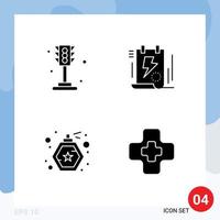 4 Thematic Vector Solid Glyphs and Editable Symbols of city bottle light file spray Editable Vector Design Elements