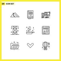 Set of 9 Modern UI Icons Symbols Signs for line electricity law personal gaming Editable Vector Design Elements