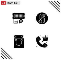 Mobile Interface Solid Glyph Set of 4 Pictograms of adapter bag input fork retail Editable Vector Design Elements