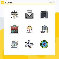 9 Universal Filledline Flat Colors Set for Web and Mobile Applications store market store thanks market building Editable Vector Design Elements