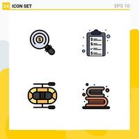 Pictogram Set of 4 Simple Filledline Flat Colors of ecommerce dinghy shopping list books Editable Vector Design Elements