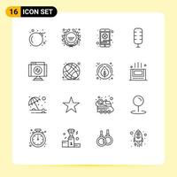 conjunto de pictogramas de 16 contornos simples de detener eliminar elementos de diseño de vectores editables del comentarista cruzado móvil