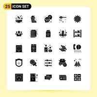 Modern Set of 25 Solid Glyphs Pictograph of team wheel rating setting nectar Editable Vector Design Elements