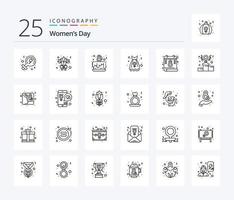 paquete de iconos de 25 líneas del día de la mujer que incluye energía. día. amar. calendario. túnica vector