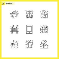 Set of 9 Vector Outlines on Grid for phone devices paper road metal Editable Vector Design Elements