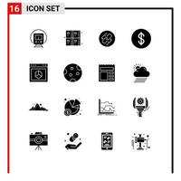 16 User Interface Solid Glyph Pack of modern Signs and Symbols of browser money link currency link Editable Vector Design Elements