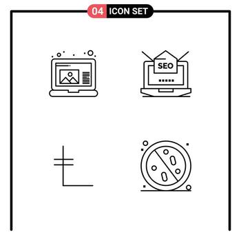 paquete de interfaz de usuario de 4 colores planos básicos de línea de relleno de crear elementos de diseño de vector editables de moneda criptográfica de correo seo de moneda