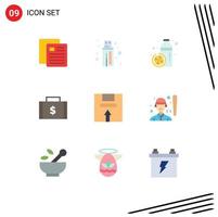 9 User Interface Flat Color Pack of modern Signs and Symbols of box money diet finance bag Editable Vector Design Elements