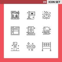 Pictogram Set of 9 Simple Outlines of book website learn web internet Editable Vector Design Elements