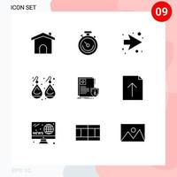 paquete de 9 signos y símbolos de glifos sólidos modernos para medios de impresión web, como elementos de diseño de vectores editables de oro plateado con flecha de documento protegido