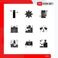 Solid Glyph Pack of 9 Universal Symbols of chart analytics setting login development Editable Vector Design Elements