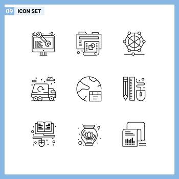 paquete de interfaz de usuario de 9 esquemas básicos de la base de datos camión máquina basura ciudad elementos de diseño vectorial editables vector