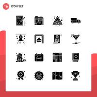 Pictogram Set of 16 Simple Solid Glyphs of architecture transport computer logistics sign Editable Vector Design Elements