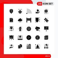 25 Universal Solid Glyphs Set for Web and Mobile Applications international apple ladybird food rss Editable Vector Design Elements