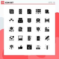 Mobile Interface Solid Glyph Set of 25 Pictograms of market coffee scanner hosting center data center Editable Vector Design Elements