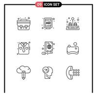 9 Thematic Vector Outlines and Editable Symbols of cleaning web kitchen book work wear Editable Vector Design Elements